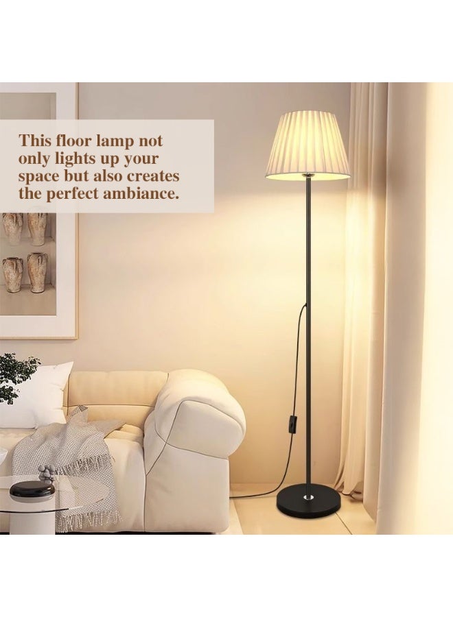 صن سباير مصباح أرضي بمقاس 56 بوصة لغرفة المعيشة وغرفة النوم، مصباح وقوف بظل بيج مطوي، مصباح أمامي طويل، لمبة درجة حرارة ثلاثية الألوان 7 واط، تحكم عن بعد ومفتاح مزدوج بالضغط اليدوي، أسود - Image 5
