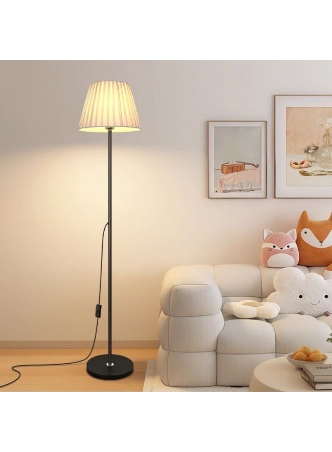 صن سباير مصباح أرضي بمقاس 56 بوصة لغرفة المعيشة وغرفة النوم، مصباح وقوف بظل بيج مطوي، مصباح أمامي طويل، لمبة درجة حرارة ثلاثية الألوان 7 واط، تحكم عن بعد ومفتاح مزدوج بالضغط اليدوي، أسود - Image 4