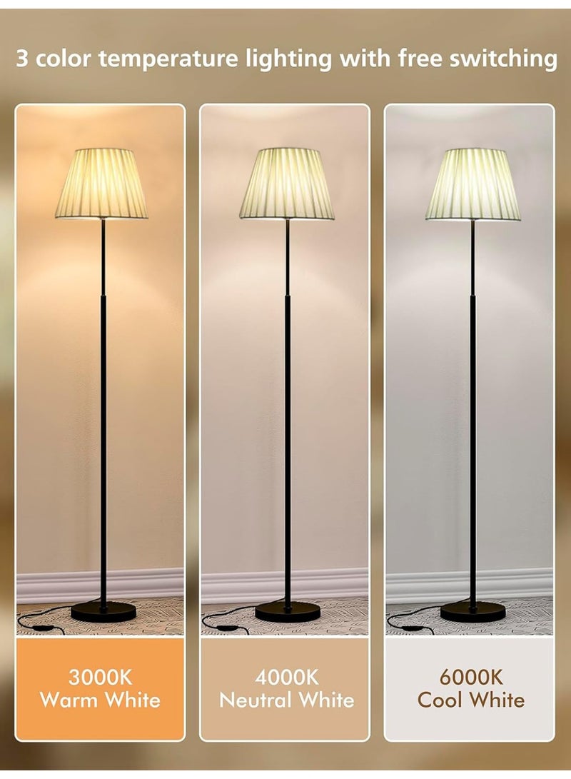 صن سباير مصباح أرضي بمقاس 56 بوصة لغرفة المعيشة وغرفة النوم، مصباح وقوف بظل بيج مطوي، مصباح أمامي طويل، لمبة درجة حرارة ثلاثية الألوان 7 واط، تحكم عن بعد ومفتاح مزدوج بالضغط اليدوي، أسود - Image 2