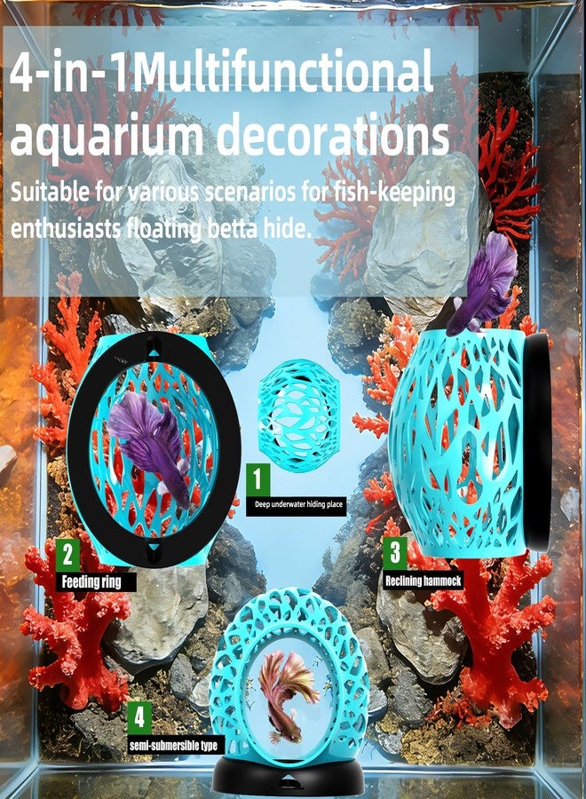 UNISOLODECHO Floating Betta Hideout Cave for Aquarium, Multi-Function Resting Hammock & Shrimp Feeder with Fish Feeding Ring, Betta Fish Tank Accessories, Aquarium Decor & Fish Tank Decor（Ice Blue） - Image 3