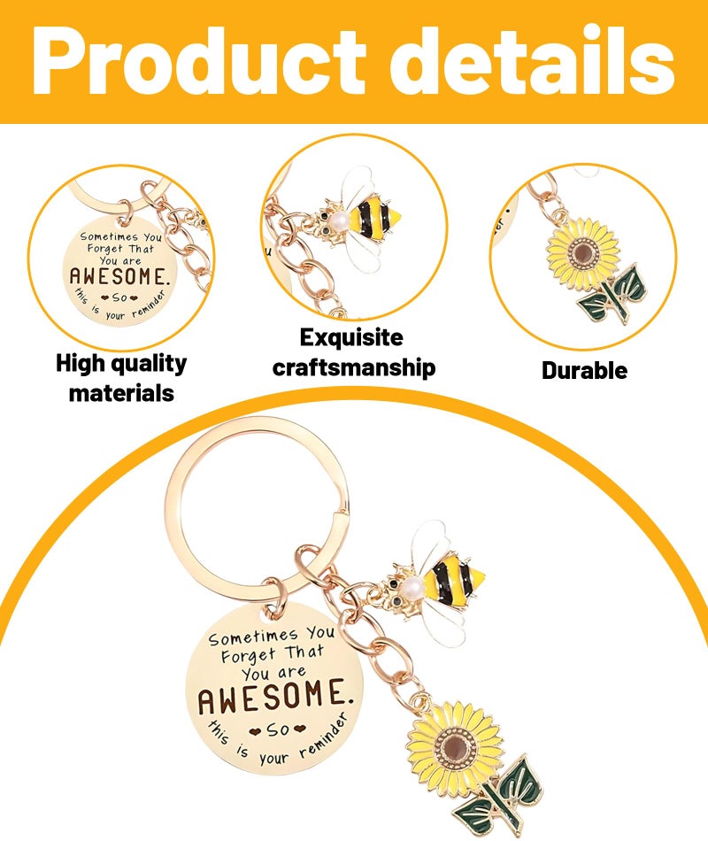 VayuSrot Key Chain, Sunflower Key Chains for Women, Aesthetic Keychains for Handbags, Motivational Key Ring for Women, Durable Stainless Steel Key Chain for Daily Use - Image 3