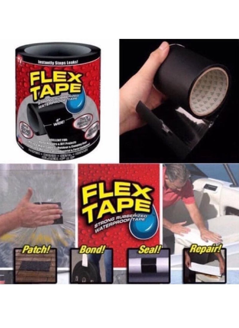 FLEX TAPE Instant Rubberized Water Proof Leakage Repair Adhesive Super Strong Sealing Flex Tape For Pipes holes cracks 4″ x 5′ Black 