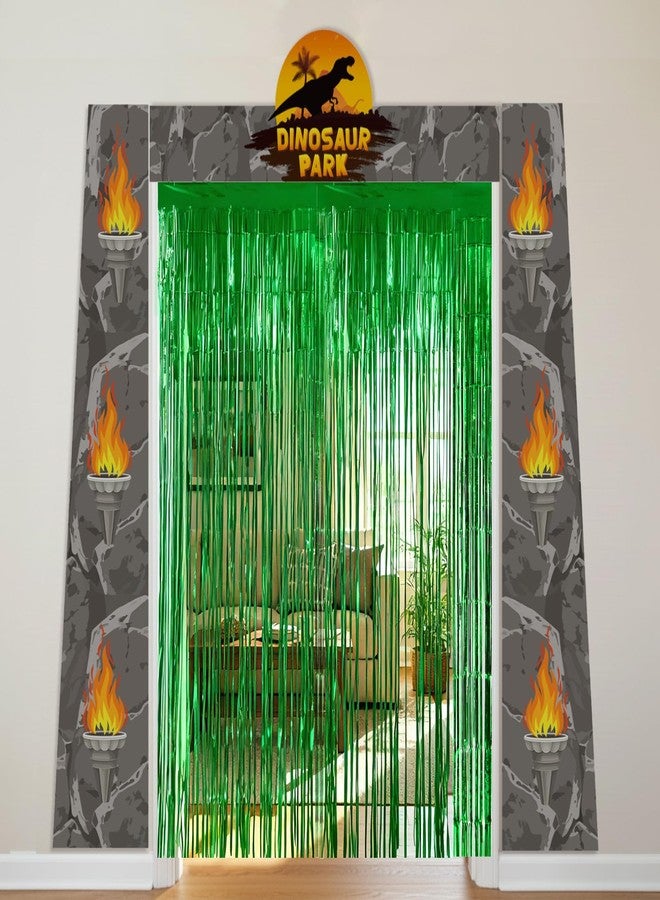 Bafeil Dinosaur Birthday Party Decorations Supplies - Dino Park Door Porch Banner Backdrop and Green Foil Fringe Curtains for Jungle Safari Theme Boys Kids Favors Photoshoot Props - Image 2