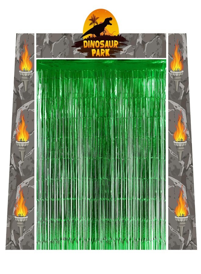 Bafeil Dinosaur Birthday Party Decorations Supplies - Dino Park Door Porch Banner Backdrop and Green Foil Fringe Curtains for Jungle Safari Theme Boys Kids Favors Photoshoot Props - Image 1