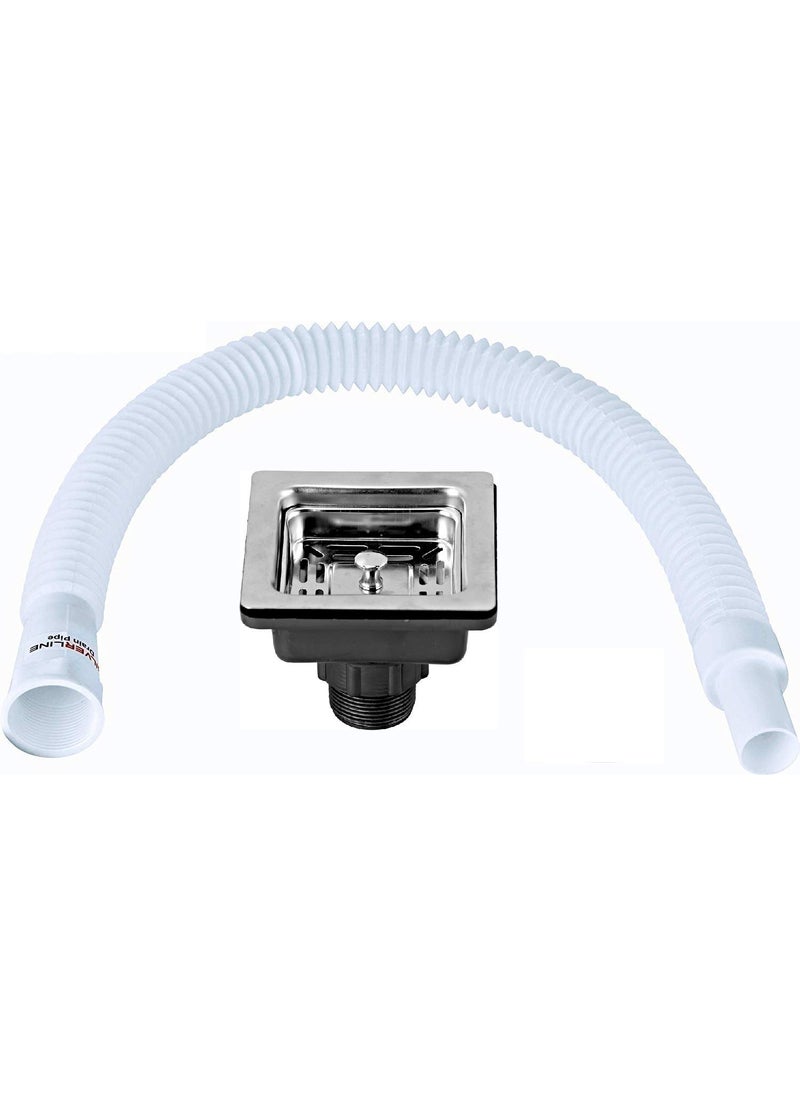 Silverline - SILVER LINE Stainless Steel Sink Square Coupling with Drain Pipe - Image 1