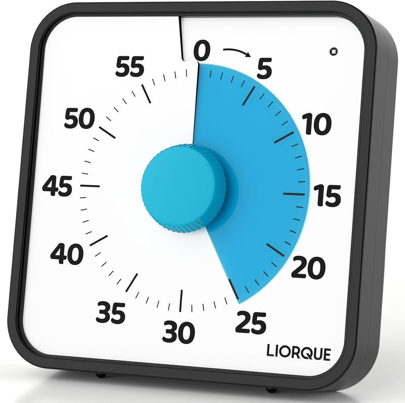 LIORQUE ساعة عد تنازلي بصرية لمدة 60 دقيقة للأطفال والبالغين، ساعة عد تنازلي بصرية كبيرة 7.5 بوصة بدون صوت تكتكة، ساعة عد تنازلي لمكتب الفصل الدراسي مع قاعدة مغناطيسية، ساعة بومودورو للأطفال - Image 1