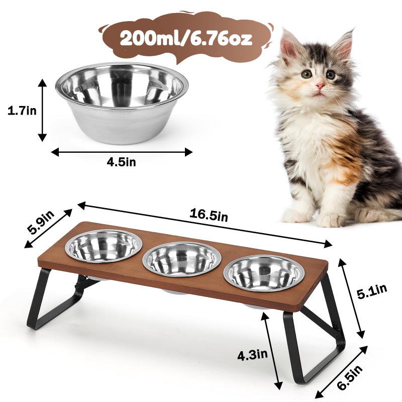 ShineMe Elevated Cat Bowls, 10Â° Tilted Stand Anti Vomiting Raise Cat Bowl for Food and Water, 3 Stainless Steel Bowls for Indoor Cats, Kitten and Puppy - Image 2
