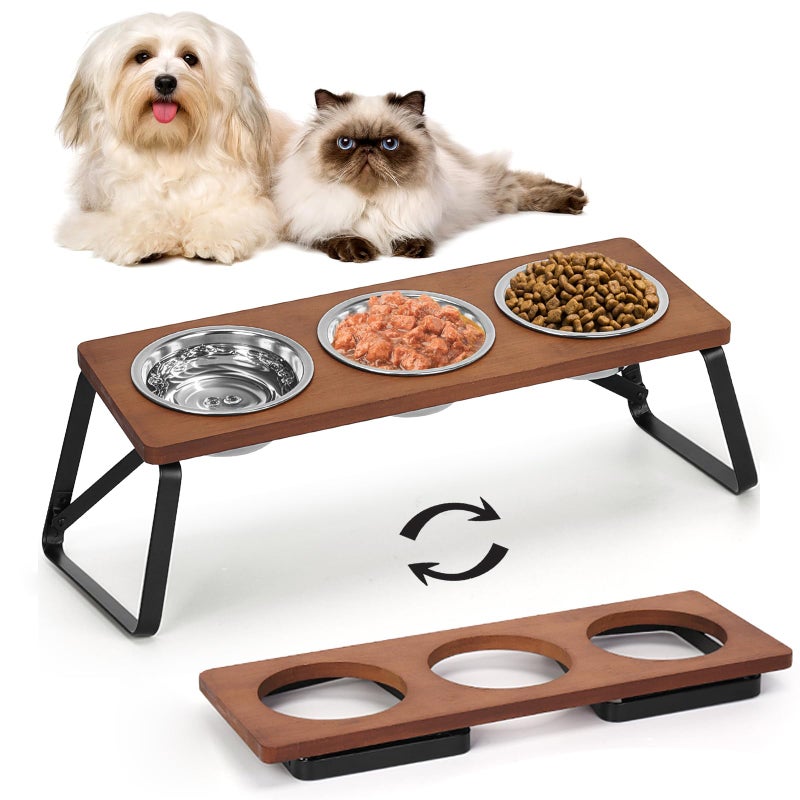 ShineMe Elevated Cat Bowls, 10Â° Tilted Stand Anti Vomiting Raise Cat Bowl for Food and Water, 3 Stainless Steel Bowls for Indoor Cats, Kitten and Puppy - Image 1