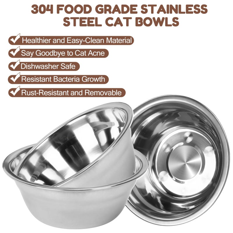 ShineMe Elevated Cat Bowls, 10Â° Tilted Stand Anti Vomiting Raise Cat Bowl for Food and Water, 3 Stainless Steel Bowls for Indoor Cats, Kitten and Puppy - Image 5