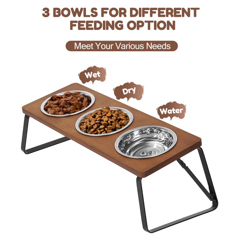 ShineMe Elevated Cat Bowls, 10Â° Tilted Stand Anti Vomiting Raise Cat Bowl for Food and Water, 3 Stainless Steel Bowls for Indoor Cats, Kitten and Puppy - Image 4