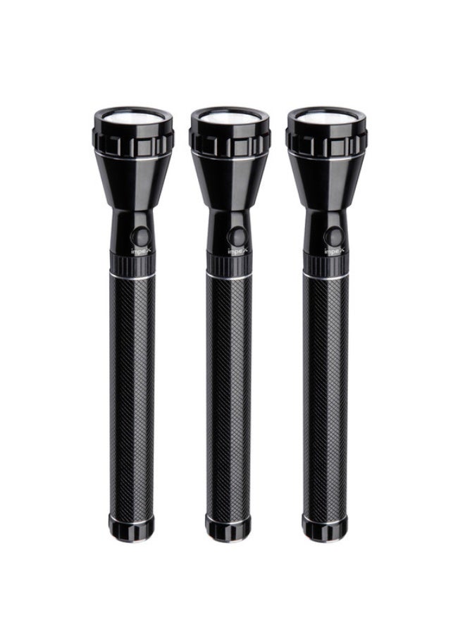 Impex 3-Piece Rechargeable Handheld Durable Powerful LED Flashlight Distance Covered Upto 800 Meters Black 295x185x55mm - Image 1