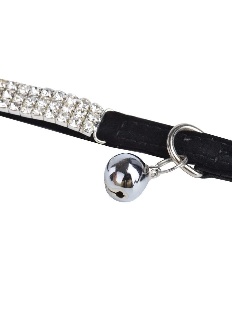 RTYY Adjustable Cat Collar Small Dog Anti-suffocation Collar with Bell Rhinestone Soft Velvet Pet Cat or Small Dog Necklace Black - Image 4