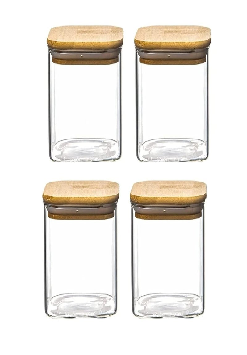 IndusBay® 330 ML Borosilicate Glass Jars with Silcone Seal Airtight Bamboo Lids Tea Container Clear Kitchen Storage Jar with Bamboo Shelf Kitchen Canister Set, 4 Pieces, Clear - Image 1