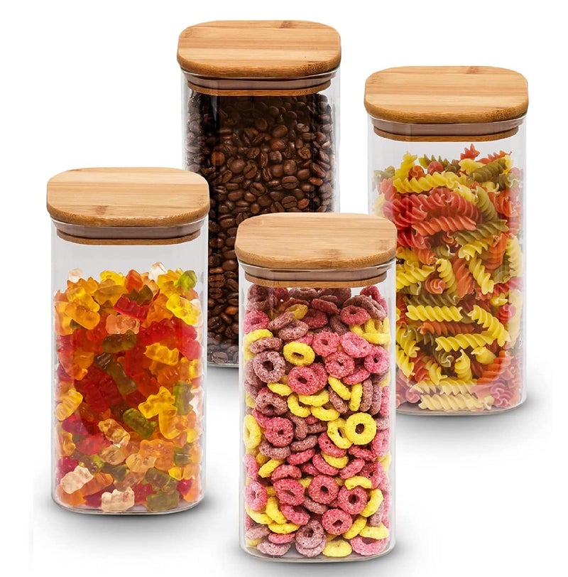 IndusBay® 330 ML Borosilicate Glass Jars with Silcone Seal Airtight Bamboo Lids Tea Container Clear Kitchen Storage Jar with Bamboo Shelf Kitchen Canister Set, 4 Pieces, Clear - Image 5