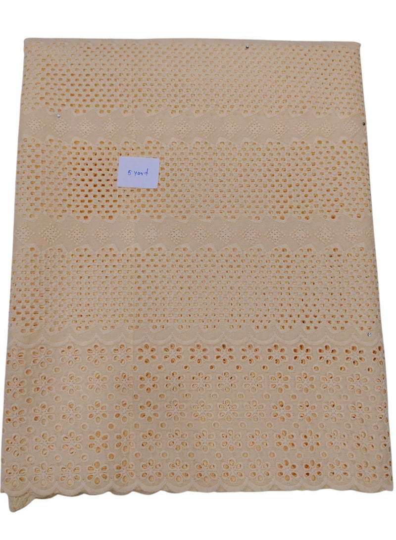 African Dry Lace Fabrics 5 Yards With 100% Cotton Fabric Best New Beautiful Multicolour Latest Fancy Dry Lace for Party Dress (BEIG) - Image 4
