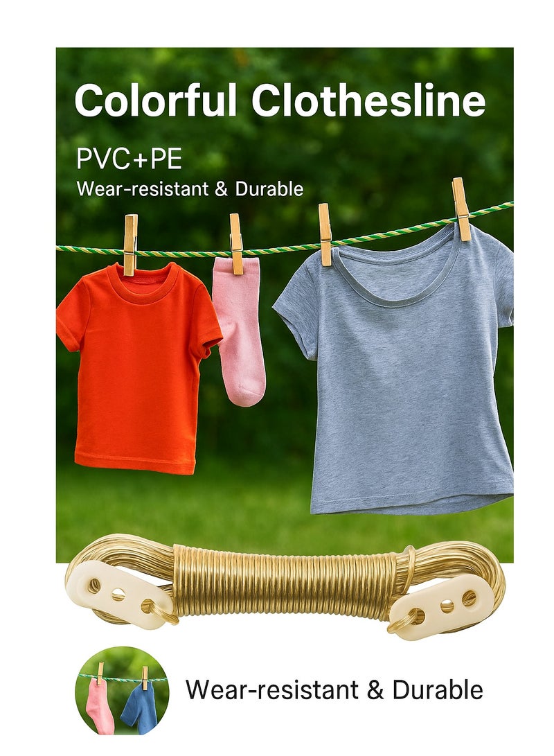 لافيش حبل غسيل لافيش | حبل سلكي مطلي بمادة البولي فينيل كلوريد بطول 30 مترًا | حبل غسيل متين من الفولاذ المقاوم للصدأ | مقاوم للصدأ والترهل | مزود بمشابك تعليق | للاستخدام في المنزل، والشرفة، والأنشطة الخارجية، والتخييم - Image 3