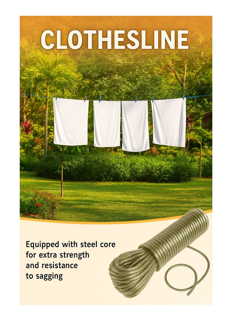 لافيش حبل غسيل لافيش | حبل سلكي مطلي بمادة البولي فينيل كلوريد بطول 30 مترًا | حبل غسيل متين من الفولاذ المقاوم للصدأ | مقاوم للصدأ والترهل | مزود بمشابك تعليق | للاستخدام في المنزل، والشرفة، والأنشطة الخارجية، والتخييم - Image 4