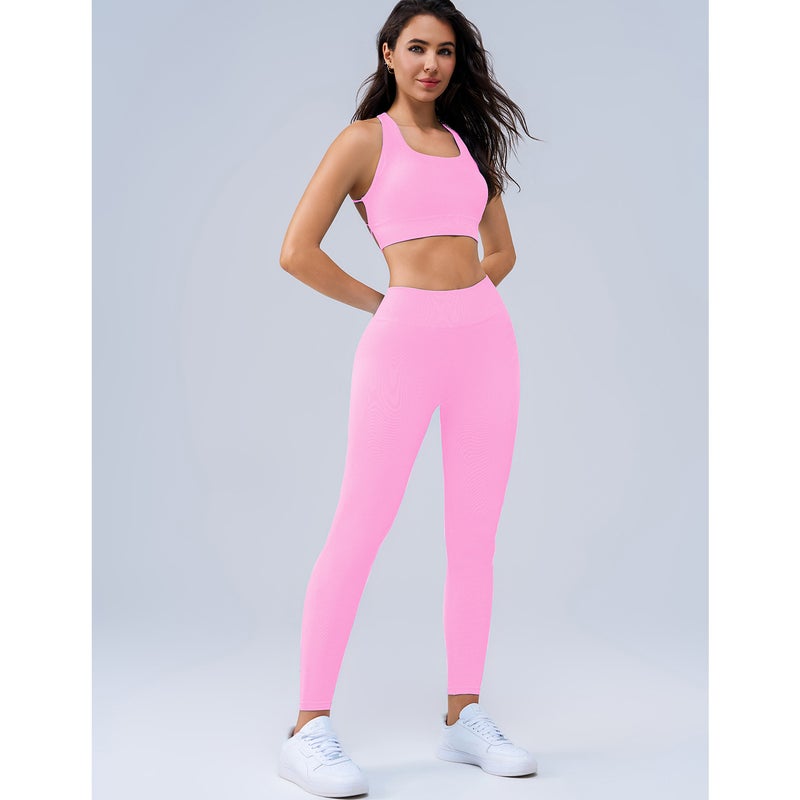 Seamless Yoga Fitness Set High Waist Sports Bra Pants Grass green - Image 4