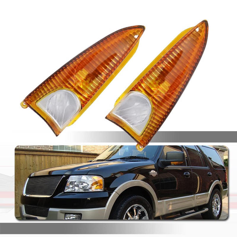 Tonsya Compatible With 2003 2004 2005 2006 Ford Expedition Lincoln Navigator Replacement Side View Mirror Light Housings Amber Lens OEM 2L7Z13B374AA 2L7Z13B375AA