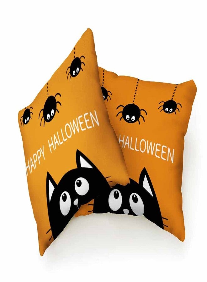 Beabes Throw Pillow Covers Happy Halloween Black Cat and Spider Decor Square Cushion Pillows Cover 18X18 Inch for Men Women for Couch Bedroom Sofa Pack of 2 - Image 2