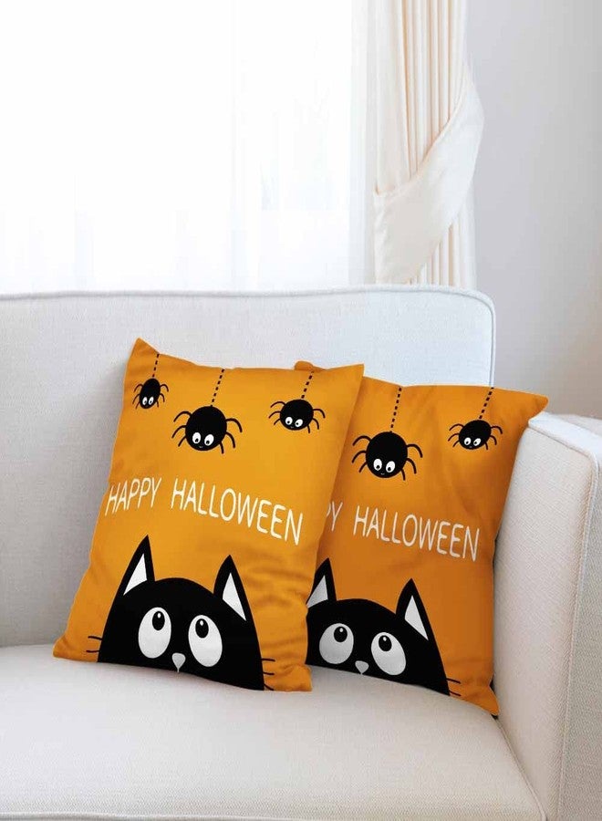 Beabes Throw Pillow Covers Happy Halloween Black Cat and Spider Decor Square Cushion Pillows Cover 18X18 Inch for Men Women for Couch Bedroom Sofa Pack of 2 - Image 4