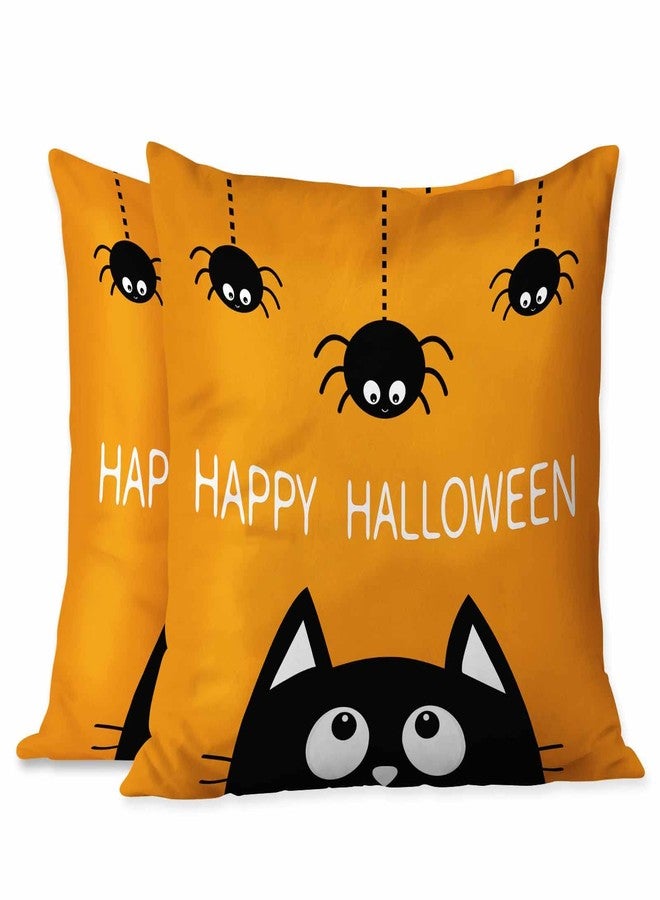 Beabes Throw Pillow Covers Happy Halloween Black Cat and Spider Decor Square Cushion Pillows Cover 18X18 Inch for Men Women for Couch Bedroom Sofa Pack of 2 - Image 1