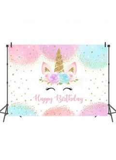 Mocsicka Rainbow Unicorn Backdrop Happy Birthday Party Decorations For Girls Watercolor Floral Glitter Stars Dots Unicorncake Table Banner Supplies Studio Props (5X3Ft)  - Image 4