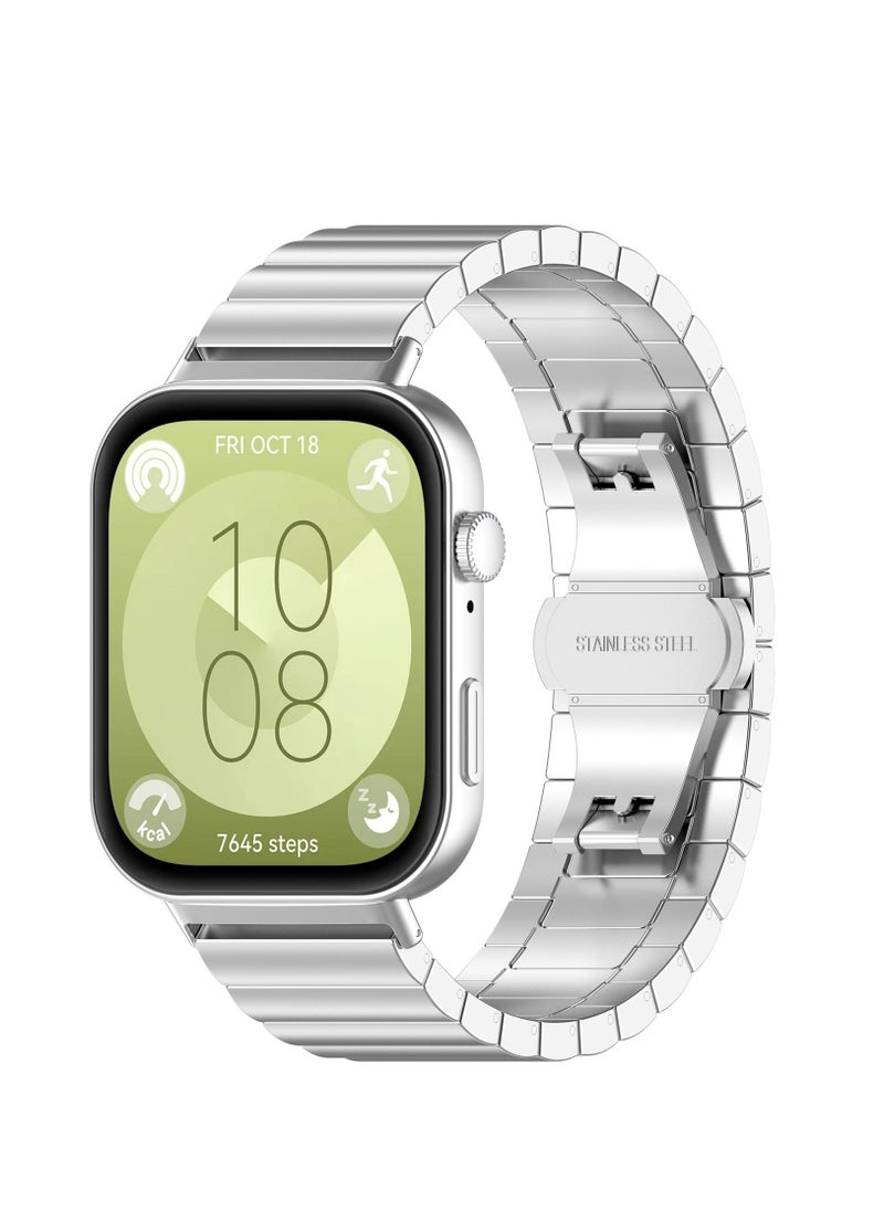 Generic Straps Compatible with Huawei Watch Fit 3 Strap Metal Stainless Steel Bands Replacement Solid Band Business Bracelet for Huawei Watch Fit3 (Silver)  - Image 1