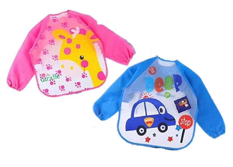 BabyGo Long Sleeve Baby Bibs | Washable Waterproof Feeding Smock Apron for Infants & Toddlers (6–24M), Soft, Reusable & Easy-to-Clean Meal Time Baby Bibs | Set of 2 (Multicolor) - Image 1