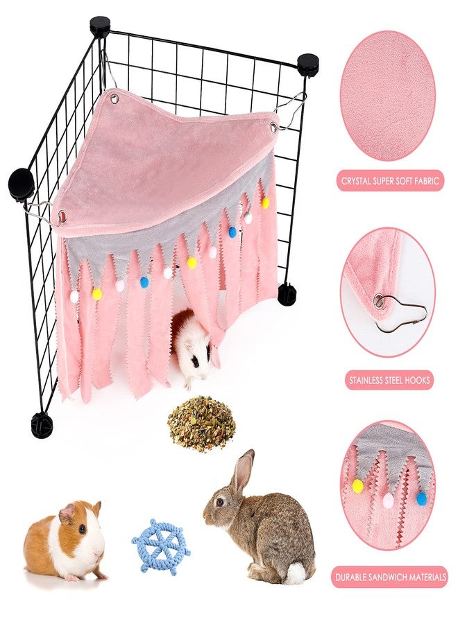 ONEJU Guinea Pig Hideout - Guinea Pig Corner Hideout, Three-Sided Fringes, Triangle Top and Washable Hides, Suitable Hides for Rabbit and Other Small Pets, No Metal Fences, Pink - Image 3