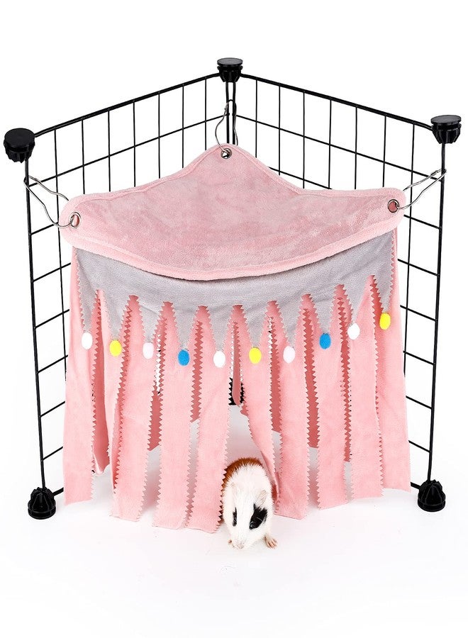 ONEJU Guinea Pig Hideout - Guinea Pig Corner Hideout, Three-Sided Fringes, Triangle Top and Washable Hides, Suitable Hides for Rabbit and Other Small Pets, No Metal Fences, Pink - Image 1