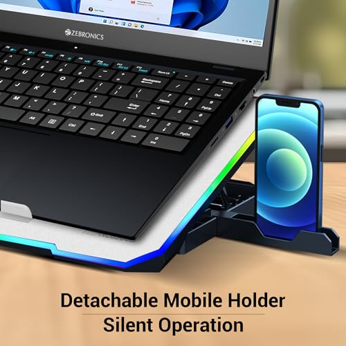 ZEBRONICS NC6500D Laptop Cooling Pad with Support up to 17 inch (43.18 cm) Laptops, Hexa Fans, Speed Control, RGB LED, Detachable Mobile Holder, 5 Step Retractable Stand, Built in USB Ports (Silver) - Image 4