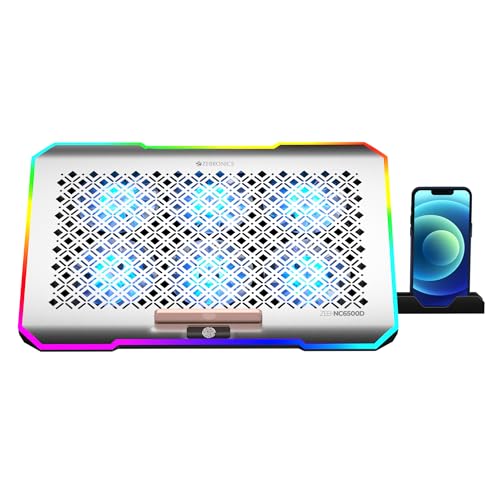 ZEBRONICS NC6500D Laptop Cooling Pad with Support up to 17 inch (43.18 cm) Laptops, Hexa Fans, Speed Control, RGB LED, Detachable Mobile Holder, 5 Step Retractable Stand, Built in USB Ports (Silver) - Image 2
