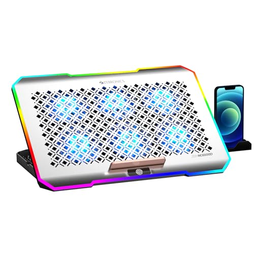 ZEBRONICS NC6500D Laptop Cooling Pad with Support up to 17 inch (43.18 cm) Laptops, Hexa Fans, Speed Control, RGB LED, Detachable Mobile Holder, 5 Step Retractable Stand, Built in USB Ports (Silver) - Image 1