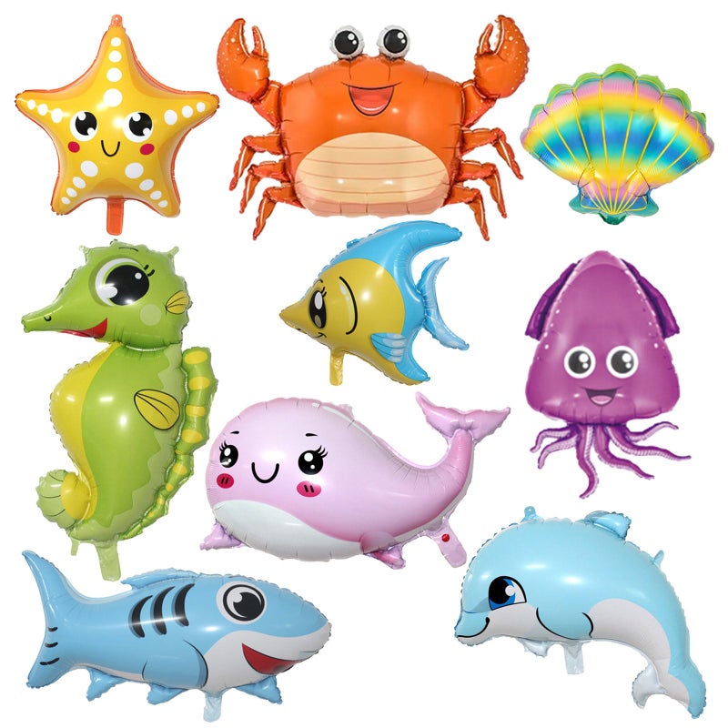 YiYou 9 Pcs Sea Animal Balloons Under The Sea Decorations Creature Shark Dolphin Whale Fish Crayfish Octopus Ocean Foil Balloons Under The for Ocean Theme Party Decorations - Image 2