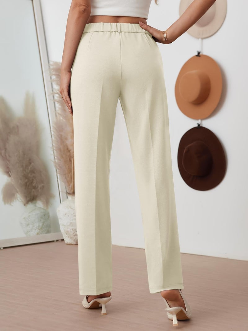 LILLUSORY Work Dress Pants Womens Business Casual High Waisted Trousers Slacks 2025 Fashion Ladies Dressy Straight Leg Teacher Outfits Office Professional Clothes Beige 12 - Image 3