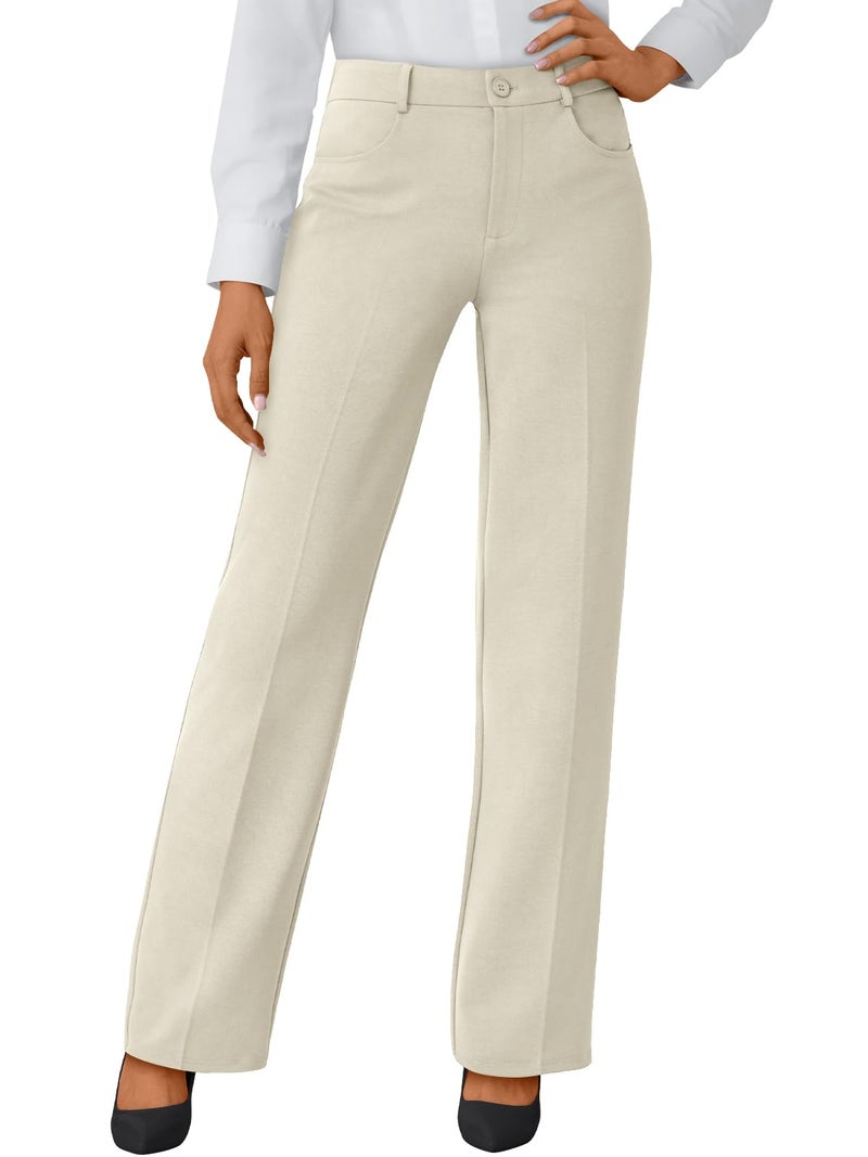 LILLUSORY Work Dress Pants Womens Business Casual High Waisted Trousers Slacks 2025 Fashion Ladies Dressy Straight Leg Teacher Outfits Office Professional Clothes Beige 12 - Image 1
