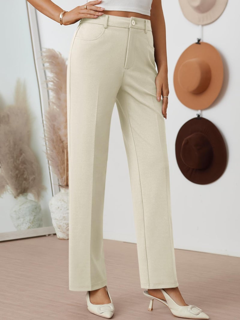 LILLUSORY Work Dress Pants Womens Business Casual High Waisted Trousers Slacks 2025 Fashion Ladies Dressy Straight Leg Teacher Outfits Office Professional Clothes Beige 12 - Image 4