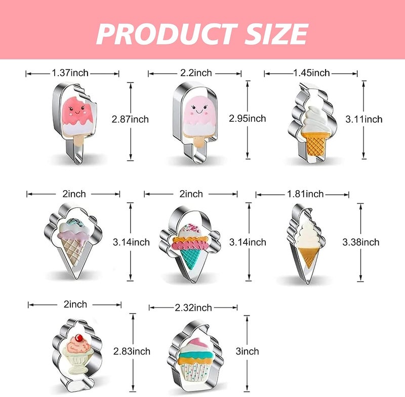 Zade Ice Cream Cookie Cutters 8-Pc. Set, Ice Cream Cutters Stainless Steel Fondant Cutters, Popsicle, Hard and Soft Serve Ice Cream Cone (Cartoon Cookie Cutters Set) - Image 2
