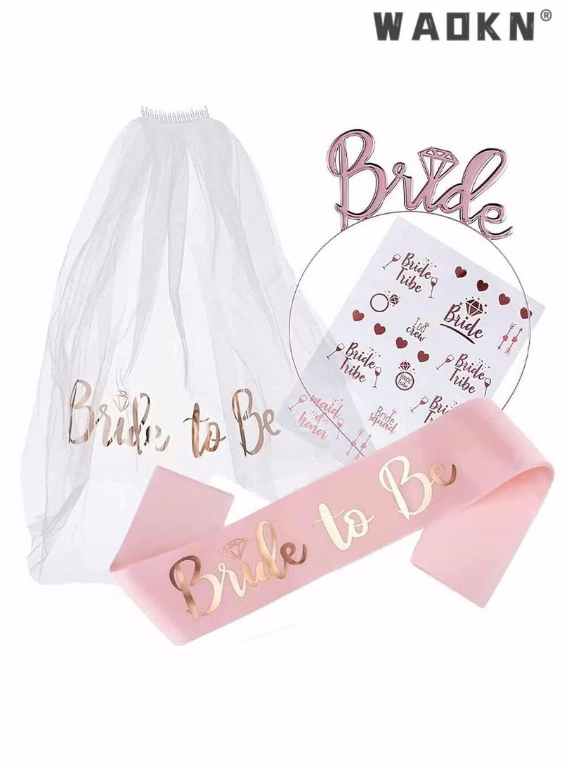 WAOKN Bride to Be Decoration Set, Bride Sash, Headband Tiara, Bride Veil with Comb, Rhinestone Tiara, Pre-Strung Banner, Bride to Be Gifts Decorations Wedding  - Image 1