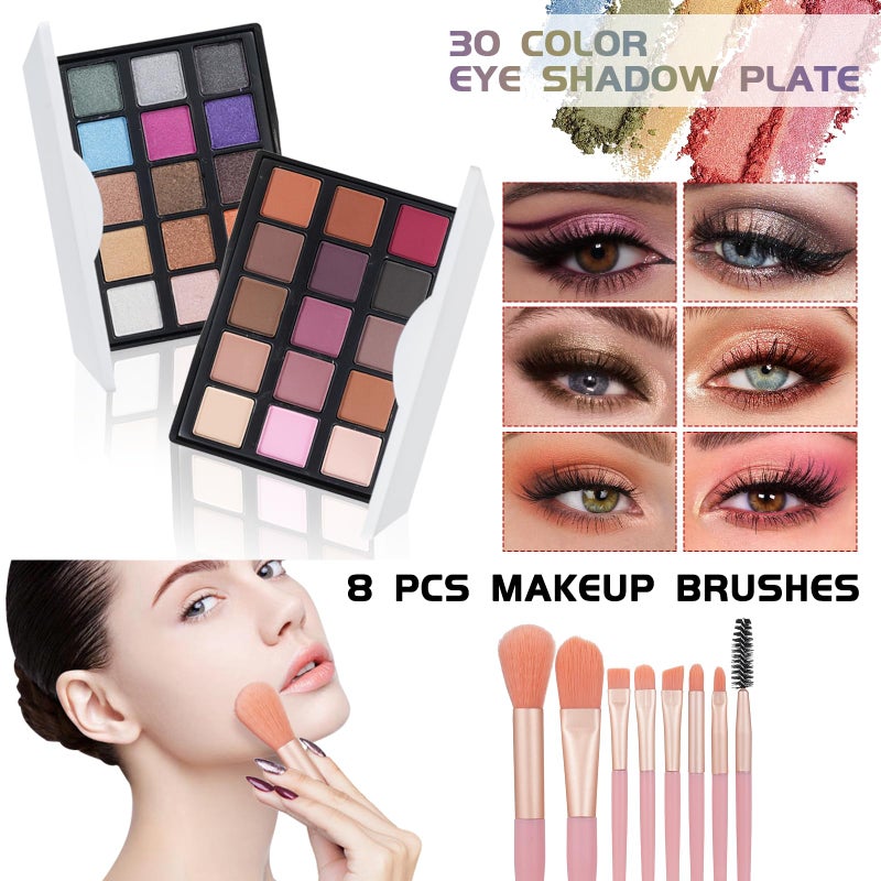 Pomcral All In On Makeup Kit Makeup Set For Teens, Women, Girl and Beginners Includes Eyeshadow Concealer Palette Lip Gloss Set Lipstick Eye Pencil Makeup Brushes - Image 3