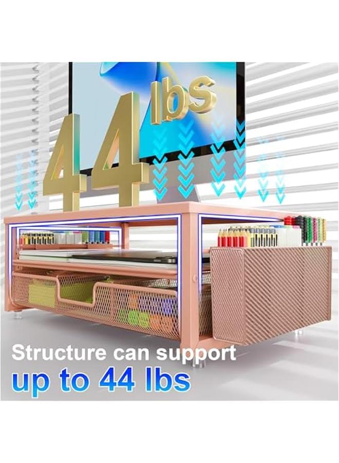 Arabest Desk Organizers and Accessories, Monitor Stand with Drawer and 2 Pen Holder, Desktop Organizer Suitable for Offices and Dormitories (Rose Gold) - Image 4