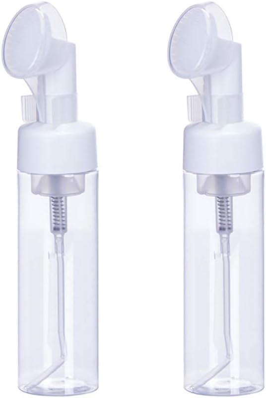 2 Pcs Empty Clear Plastic Foam Dispenser Bottle Refillable Foaming Bottles Soap Dispenser Pump Bottles with Gel Head Wash Brush for Cleaning Travel Shampoo 200ml