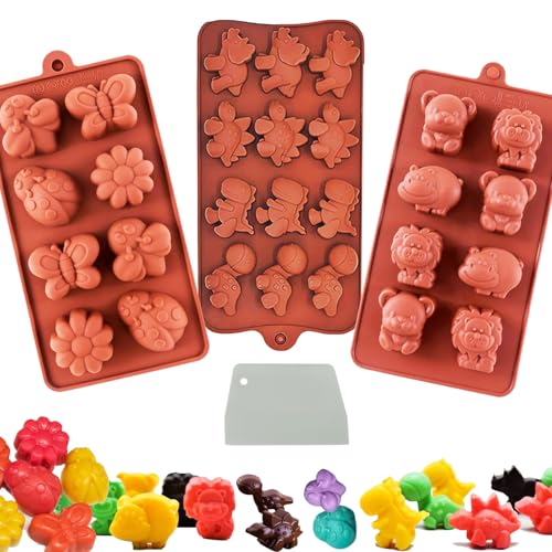 ENBRWAS 3-Pack Chocolate Molds Silicone(1.8 Inch two-bite size),Animal Silicone Molds,Moldes para gelatinas individuales.Features Bear,Dinosaur,Lion,Hippo,Bees,Ladybugs,Beetles,Butterflies,and Flowers. - Image 5