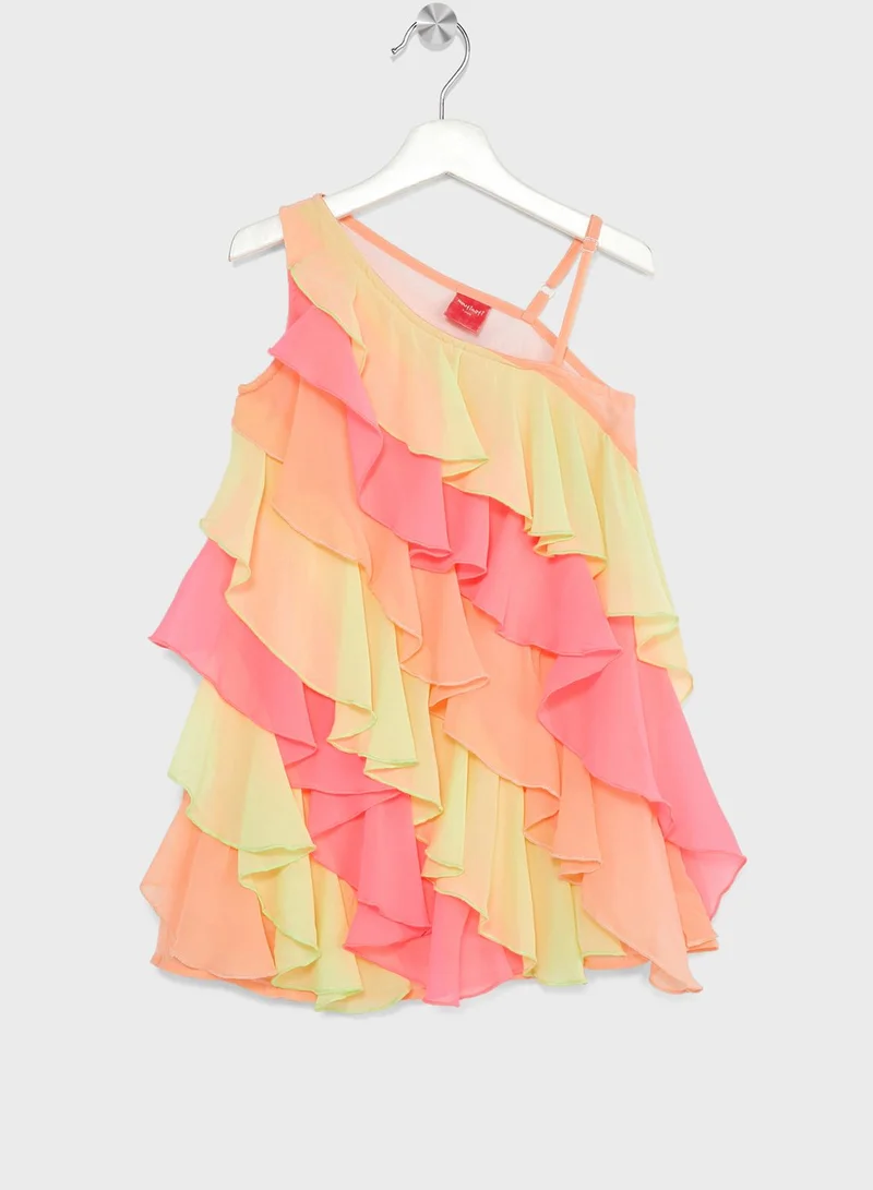 Nautinati Nauti Nati Girls Colourblocked Layered A-Line Dress