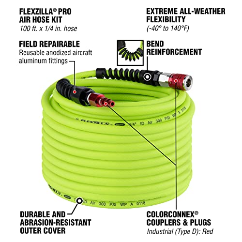 Flexzilla Pro Air Hose with ColorConnex Industrial Type D Coupler and Plug, 1/4 in. x 100 ft. - HFZP14100YW2-D - Image 2
