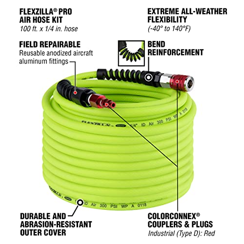 Flexzilla Pro Air Hose with ColorConnex Industrial Type D Coupler and Plug, 1/4 in. x 100 ft. - HFZP14100YW2-D - Image 3