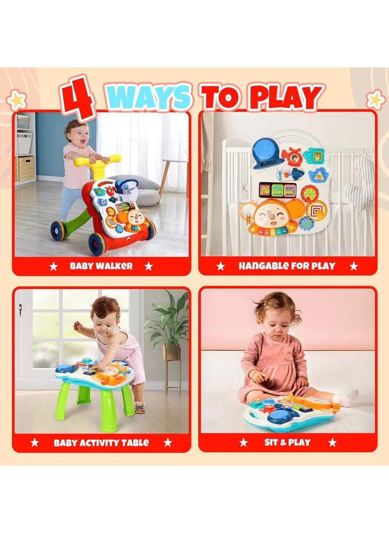 NNEWVANTE 3 in 1 Baby Push Walker and Activity Center for boy, Sit to Stand Walker for Babies 6-12 Months, Baby Walking Toys with Music Panel for Infants, Push Toys for Toddlers Learning to Walk Red  - Image 2