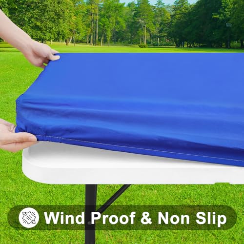 Smiry Rectangle Tablecloth, Elastic Fitted Flannel Backed Vinyl Tablecloths for 6ft Folding Tables, Waterproof Wipeable Table Covers for Indoor, Outdoor, Picnic and Camping (Blue, 30"x72") - Image 2