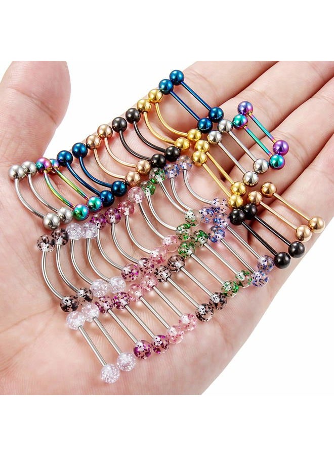 Hoeudjo 48PCS 16G Straight & Curved Barbells Snake Eyes Tongue Rings Surgical Steel Ring Nipplerings Piercing Jewelry for Women Men 16MM Silver-Tone Rose Gold Black - Image 3